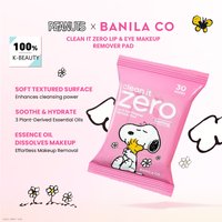 Banila Co Clean It Zero Lip & Eye Makeup Remover Pad-Snoopy Graphic Design,Gentle Makeup Removal,K-Beauty,Korean Makeup