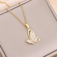 New Temperament Light Luxury Butterfly Pendant Necklace For Women Cute Female Stainless Steel Neck Chain Ladies Wedding Jewelry