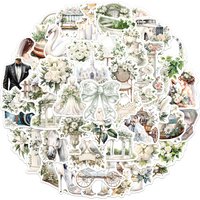 50PCS Creative Retro Flower White Wedding Stickers for Journaling Decorative Materials Notebook DIY Personalized Decals