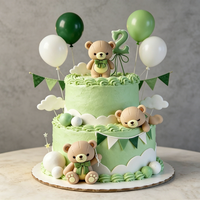 Lovely INS Bear Cake Topper Blue Pink Green Bear Balls for Boy Girl 1st Birthday Baby Shower Cake Decor Party Supplies