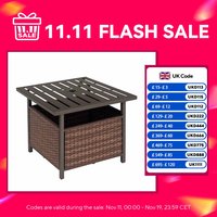 Outsunny Outdoor Rattan Wicker Patio Coffee Table w/ Umbrella Hole Suitable
