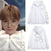 NCT WISH Yushi Hooded Jacket Zipper Fleece Lined Loose Fit Sweatshirt for Spring Autumn Winter Casual Wear Cotton Polyester