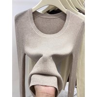 2026 Soft Warm Simple Base Layer Top Women's Autumn Winter New Slim Fit Sweater Solid Color O-neck Knitted Pullovers