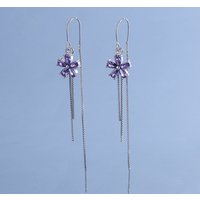 Elegant Female Earrings 925 Sterling Silver Long Tassel Chain Earrings for Women Fashion Purple Flower Zircon Fine Jewelry Gift