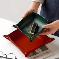 Nordic Leather Desktop Storage Tray Pu Leather Jewelry Cosmetic Key Storage Tray Desktop Folding Organizer Storage Box For Home