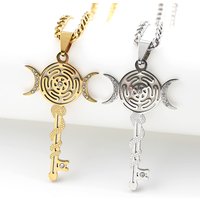 Witchcraft Triple Moon Goddness Key Shape Rhinestones Hekate Stainless Steel Pendant Necklace Hecate Strophalos Jewelry Gift