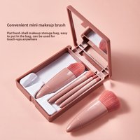 Square Mirror Box, 5 Makeup Brushes with Mirror, Mini Multi-Functional, Portable Small Set Loose Powder Brush, Foundation Brush