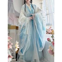 Plus Size 10XL Hanfu Dress For Women 130kg Ancient Chinese Hanfu Cosplay Costume Vintage Blue Embroidered Hanfu Dress Tang Suits