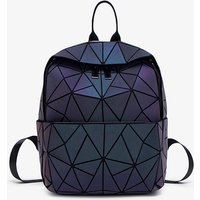 Trendy and versatile chain diamond pattern backpack for women, geometric diamond pattern, night light color-changing stitching,