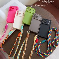 Minimalist Solid-Color Crossbody Case For iPhone 17 16 15 14 13 12 11 Pro Max with Three-Strand Colorful Lanyard