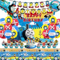 62Pcs Thomas Birthday Decoration Cartoon Train Party Latex Balloon Banner Cake Topper Backdrop Tablecloth Supplies Kids Gift Set