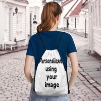 Personalised Picture Print Drawstring Bag Waterproof Sports Backpack for Gym Fitness School Travel Beach Outdoor Casual Use
