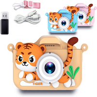 Kids Mini Camera Cartoon Tiger Toys for Girls Boys Birthday Gifts 1080P HD 2inch Screen With 32G SD Card Record Life Camera