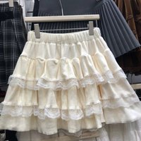 Ballet Style High Waist Puffy Skirt Sweet Subculture Spicy Girl Milk Apricot Color Lace Short Skirt Spring Autumn Women's Fas...