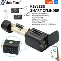 Electronic Digital Tuya Smart Lock Cylinder Fingerprint Password App Bluetooth Card Mechanical Key 70-100mm Adjustable