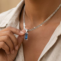 Stylish Menโs Geometric Square Stone Pendent Necklaces Stainless Steel Flat Cuban Chain Collars Hip Hop Jewelry Gifts for Him