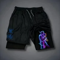 ONE PIECE Men's 2-in-1 Sports Shorts Summer New Anime Collaboration Harajuku Plus Size Swimming Hiking Double Layer Shorts