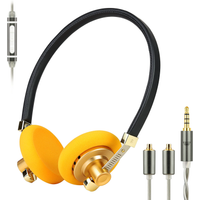 Retro Orange 3.5mm Wired HIFI Headphones with Mic Detachable MMCX Cable Adjustable Headband Open-Back Headset for Phone MP3