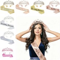 Girls Luxury Birthday Tiara and Sash Combo - Shiny Rhinestone Crown with "Birthday Princess" Sash - Premium Party Decoration