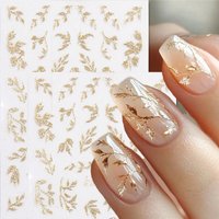 3D Hellgoldene Glitzer Blatt Nail Art Aufkleber Glänzender Glitzer Blätter Design selbstklebende Nail Art Dekorationen für DIY