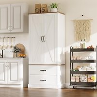 Kitchen Pantry Cabinet with 2 Drawers, Farmhouse Tall Storage Cabinet, Wood Food Pantry Freestanding Cupboard for Kitchen