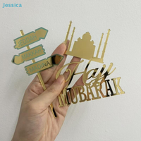 ♥3Pcs/Set Golden Muslim Umrah Mubarak Topper Hajj Mubarak Cake Topper and Charm