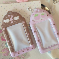 【MAX-22】1Pcs Grid Strawberry 3inch Photocard Holder Sweet Pink Notes Wings Card Cover Display Pendant Card Holder DIY