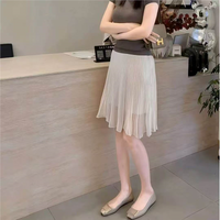 Transparent Design Chiffon Pleated Half Skirt Women's Elegant Slimming Style mid Waist A-Line Skirt for All Seasons