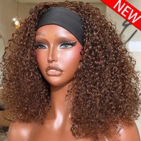 300/400 Density Curly Human Hair Headband Wig For Black Women 400 Density 100% Human Hair Wigs Full Machine Made Hair 10-18 Inch