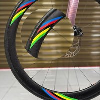 16Pcs Bicycle Wheel Sticker Set, Rainbow Racing Stripes Carbon Fiber Glossy Vinyl Wheel Decals, Black Base Exterior Decor