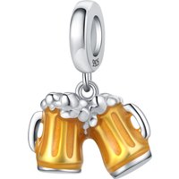 PANPOKI 925 Sterling Silver Cheers Beer Cup Drinks Charms Beads Pendant Fit DIY Bracelet Necklace Jewelry Souvenir Gifts