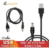 5V USB to DC Power Supply Cable USB2.0 to DC5521 Male Charging Cable 3A Black 0.5m 1.5m Conversion Line 2-Core Connection Wire
