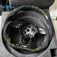 For Audi RS3 RS4 RS5 A3 A4 A5 S3 S4 S5 2017-2020 Alcantara Green Forged Carbon Fiber Flat-Bottom Sport Steering Wheel