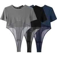 Sexy tops women 2024 Summer short sleeve bodysuit women mesh bodysuit black bodycon body suits for women see through top black