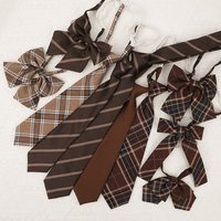New fashionable vintage brown checkered striped coffee-colored casual tie-less academic dress bow tie college style