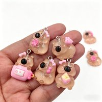 10pcs Cute Simulated Capybara Resin Charms for Jewelry Making, Kawaii Animal Pendants for DIY Keychain Earrings