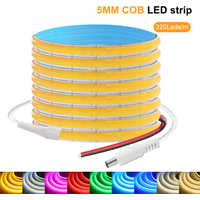 DC 5V 12V COB LED Strip 5mm 320LEDs/m White/Pink/Red/Green/Blue Flexible COB LED Tape Light Bar High Density Linear Lighting