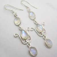 Vintage Silver Color Imitation Moonstone Dangle Women's Earrings Geometry Fashion Party Daily Wear