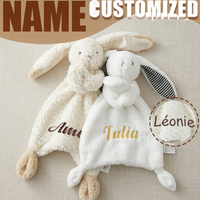 Customizable Baby Name Handkerchief with Cute Rabbit Sleepy Doll - Personalized Baby Shower Gift for Birth Comforter