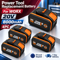 20-V-Lithium-Ionen-Ersatzakku mit 8000 mAh für Elektrowerkzeuge, erhältlich in den Varianten 1/2/3/4 Akkus oder mit Ladegerät, passend für WORX WX390, WA3014, WA3516 und WA3550.1.