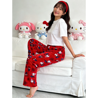 Hello Kitty flannel pajama pants, thickened red fleece pants for warmth, casual pants for walking, perfect for party wear!