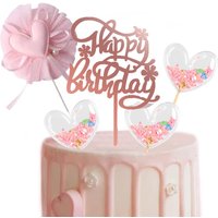 PinkHeart Happy Birthday Cake Topper Birthday Cake Topper Lovely Heart Cupcake Toppers Picks Pink Cake Decorations for Birthday