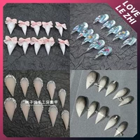 10Pcs Spice Girl Dragon Shaped Claw Handmade Press On Nail Y2K Long Beast Claw Polka Point Cat Eyes Gradients Reusable Fake Nail