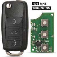 Jingyuqin 3BTN 434 MHZ ID48 Puce 1K 0959753 N clé de voiture à distance intelligente pour Volkswagen VW Golf 5 Jetta Tiguan Polo avec lame HU66