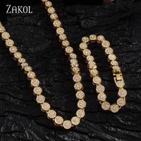 ZAKOL Simple Fashionable Round Micro-set Zircon Women's Bracelet Necklace Two-piece Set Personalized Trendy Daily Jewelry Sets