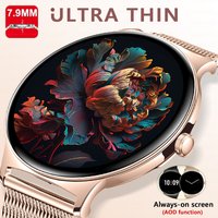 Nowy smartwatch damski 7.9MM Ultra Thin z wyświetlaczem stałą informacją o czasie, bransoletka sportowa, połączenia Bluetooth, modne smartwatche