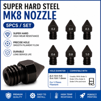 Super Hardened Steel Nozzle MK8 5Pcs/Lots Hard Reprap 1.75mm 0.2/0.4/0.5/0.6/0.8/1.0mm for 3D Printers Hotend CR10 Ender3