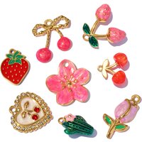 3pcs/Lot Enamel Cherry Watermelon Stainless Steel DIY Charms Cute Strawberry Cactus Tulip Necklace Pendants Woman Flower Jewelry