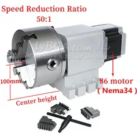 LYCNC Center Height 100mm Rotary Axis 4th Axis 3/4 Jaws Chuck 130mm Nema34 86mm Motor 25H100-50-130B for CNC Router Machine