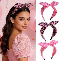 1PC Women's Fuchsia Pink Headband Set (Leopard/Rose/Heart Polka Dots) - Large Bow Decor Hair Accessories, Trendy Cute For Daily